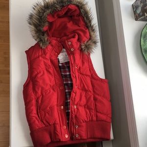 Red vest with detachable hood